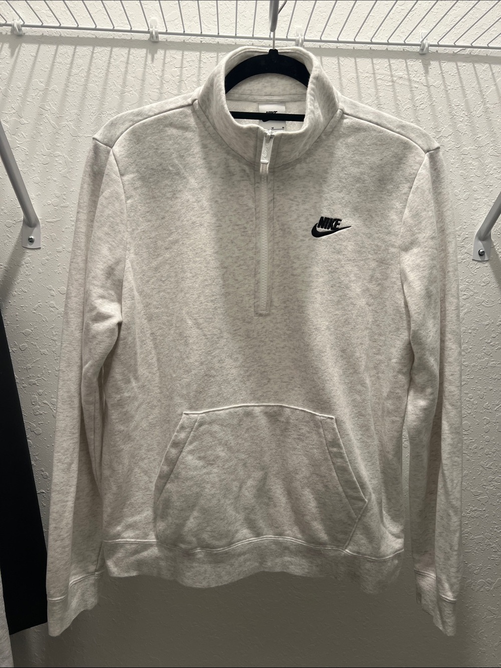 Nike Heather Light Gray 1/4 Zip Sweatshirt with Black Swoosh